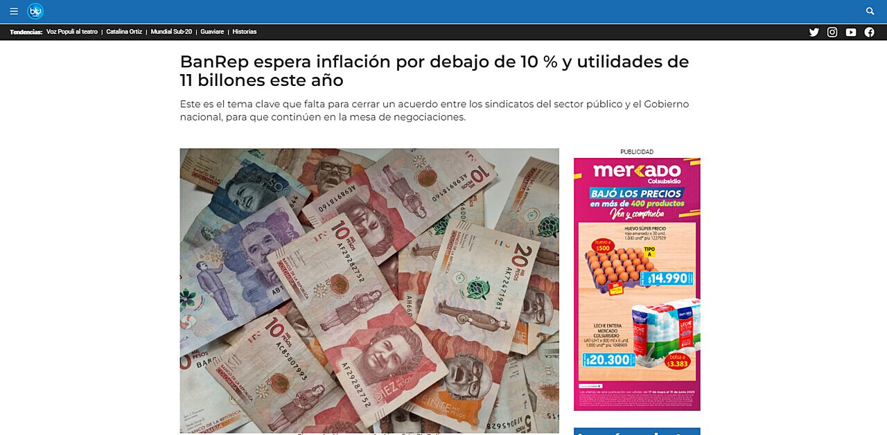 BanRep espera inflacin por debajo de 10 % y utilidades de 11 billones este ao